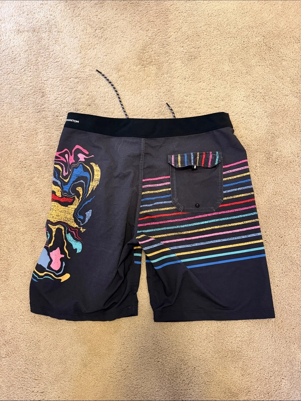Hurley Black Men's Multicolor Striped Bathing Suit